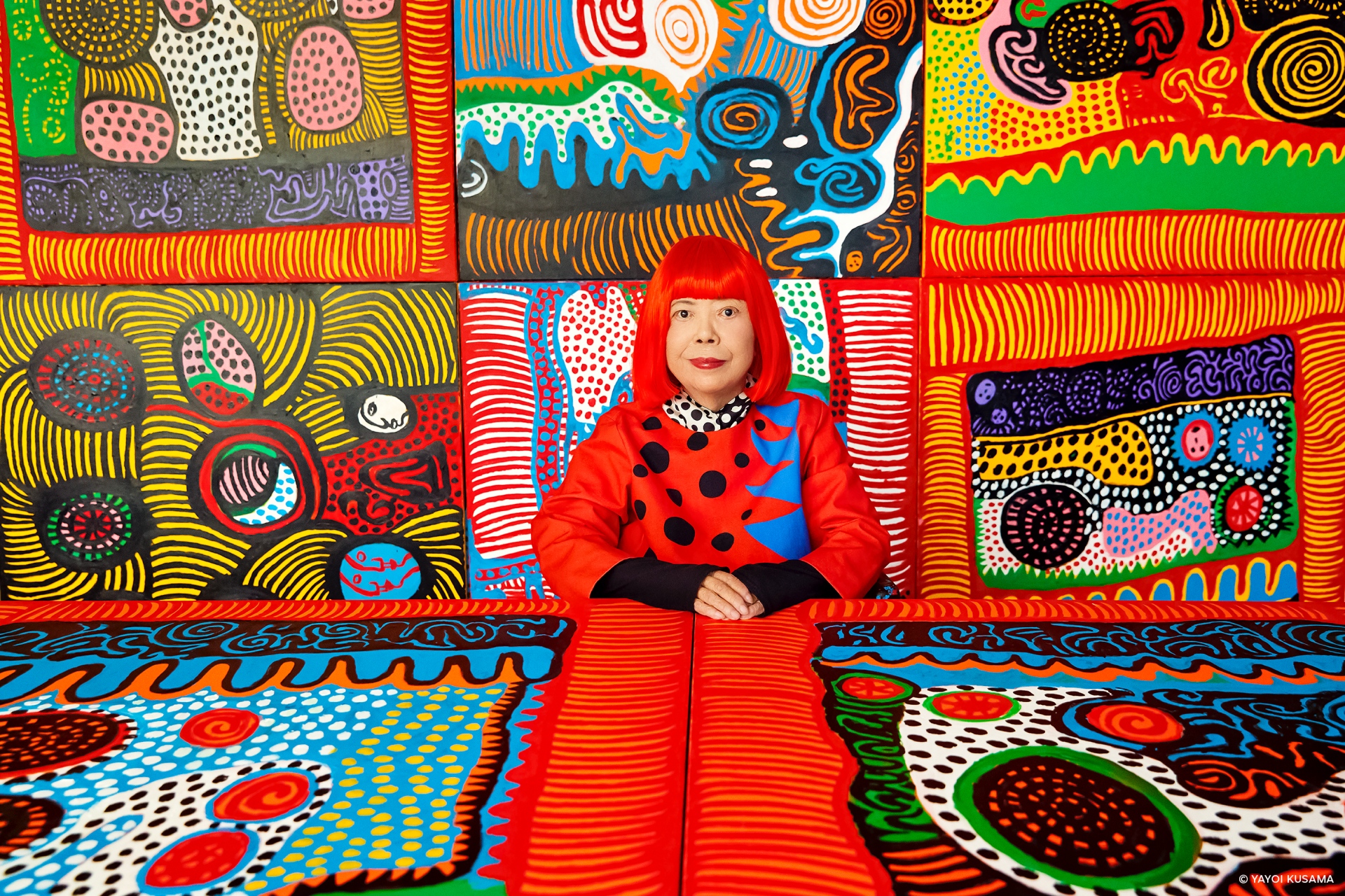 London, UK. 14th Jan, 2023. Artwork by Yayoi Kusama decorates