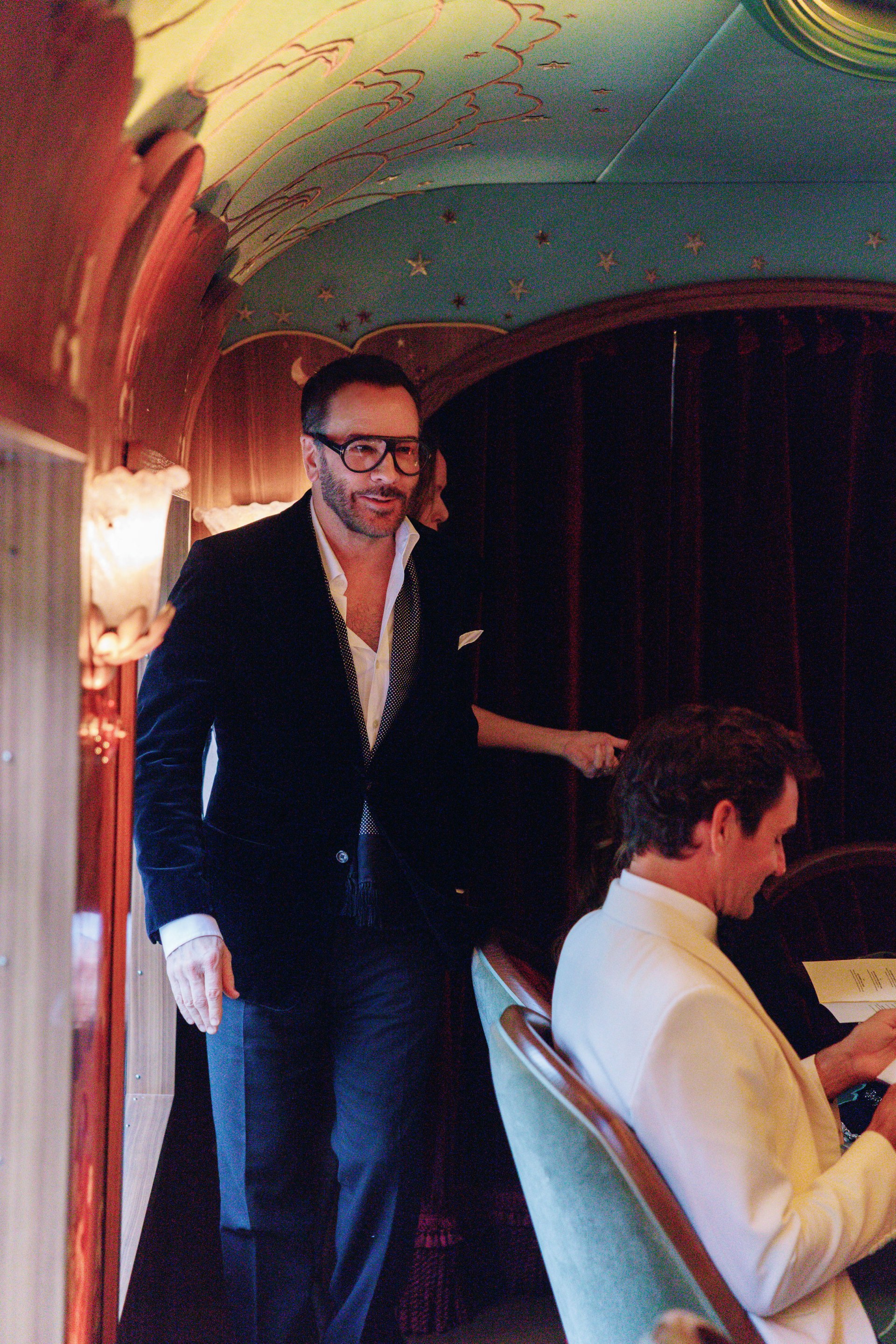 Fashion designer Tom Ford and celebrity guests attending an exclusive dinner aboard the Belmond British Pullman