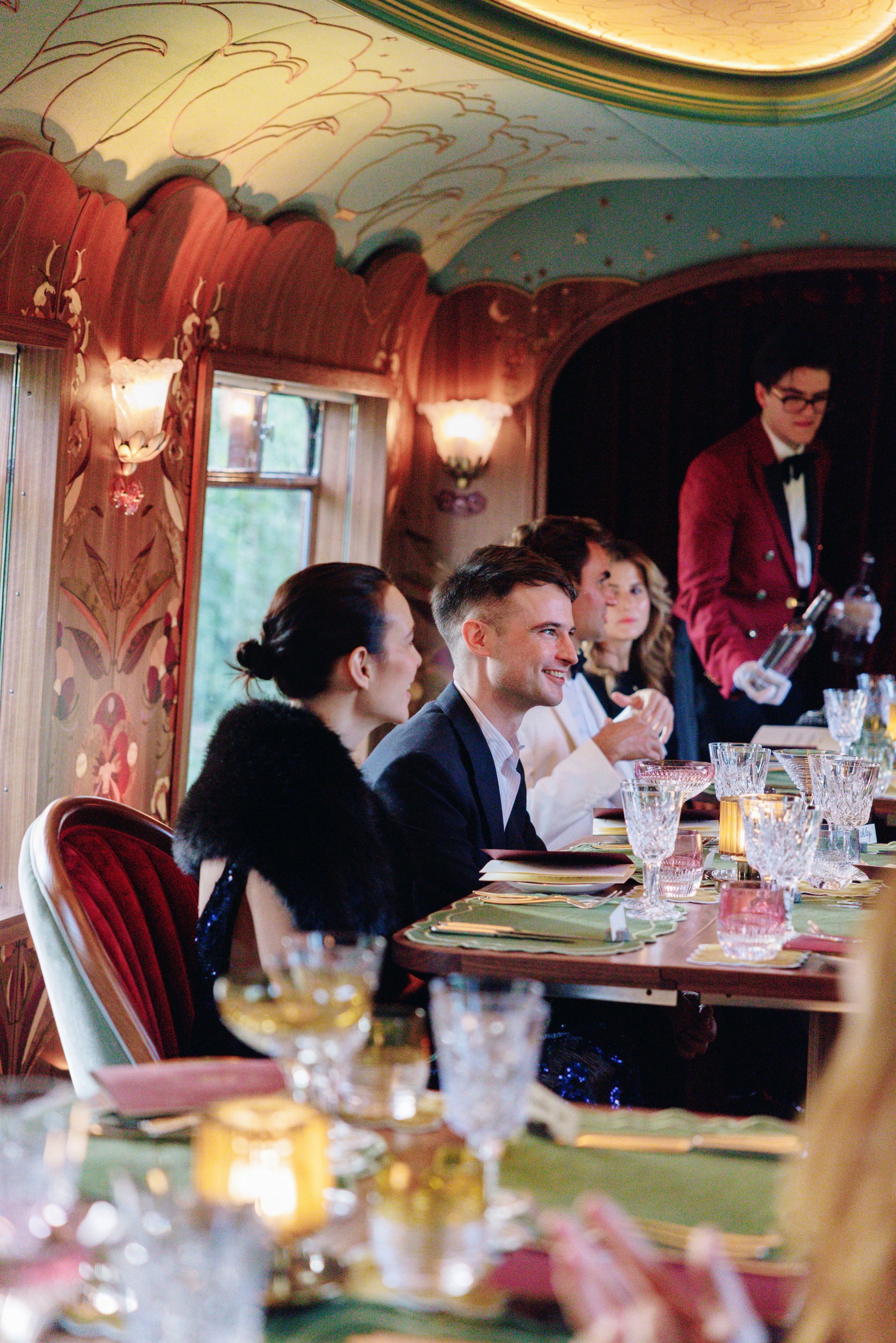Fashion icon Alexa Chung and actor Tom Sturridge aboard the Belmond British Pullman for an exclusive dinner