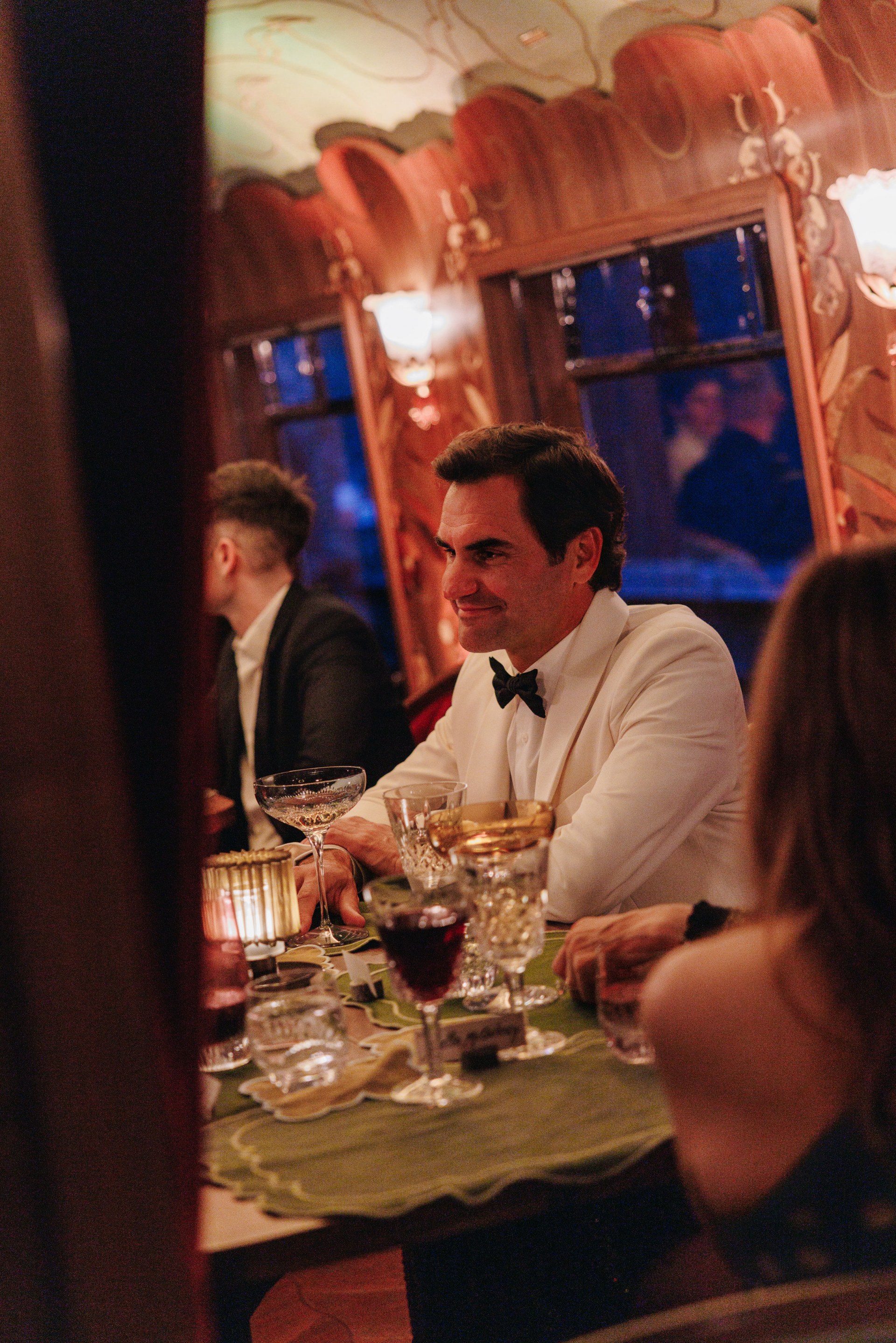 Tennis legend Roger Federer and celebrity guests attending an exclusive dinner aboard the Belmond British Pullman